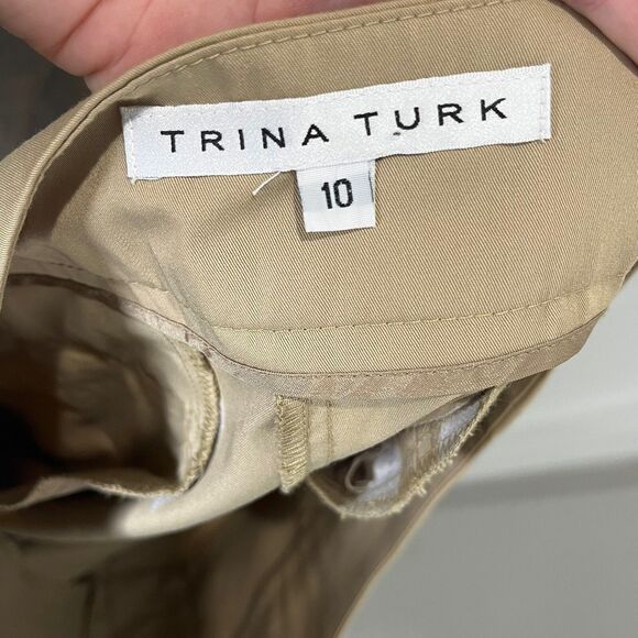 Trina Turk Pants Women’s 10 Pleated Khaki Beige Ankle Trousers Stretch - Picture 4 of 8